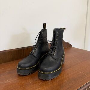 Dr. Martens Black Combat Boots with Yellow Stitching